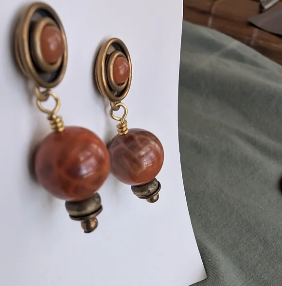 DesignerJan Michaels San Francisco Artisan Earring Pierced Dangle Natural Stones - Picture 5 of 6